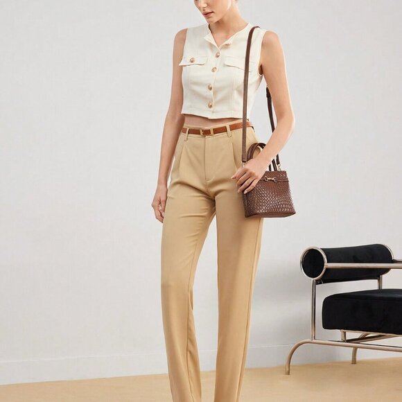 Brown Elegant Women's Crocodile Embossed Metal Buckle Handbag - Picture 6 of 7